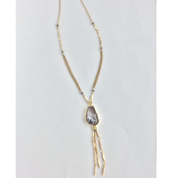 Geode Stone w/ Chain Tassel — Long Necklace - Picture 3 of 3